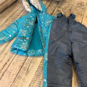 Kids Blue Snowflake Puffer Jacket & Pants Set